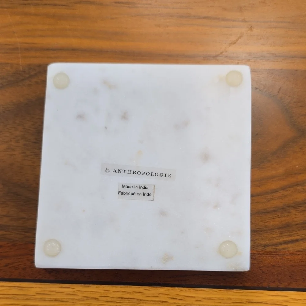 Anthropologie Floral White Marble Coaster